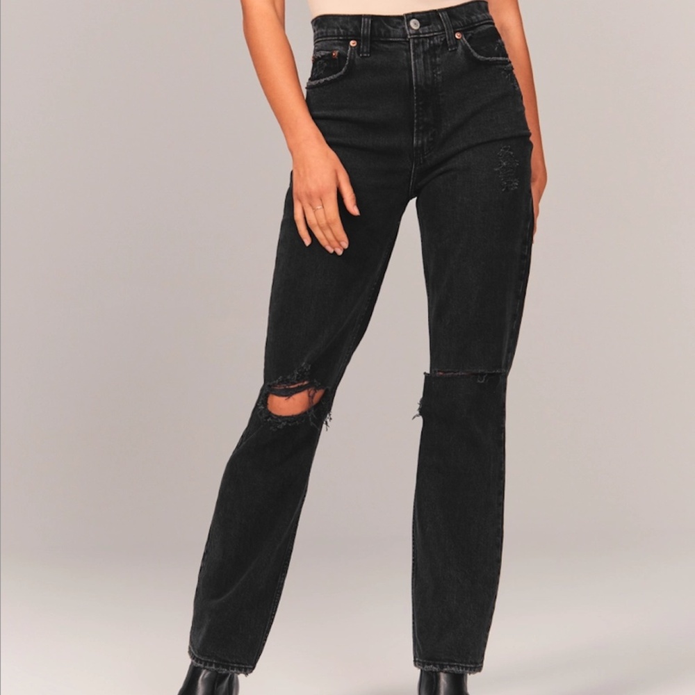 Black '90s Straight Ultra High Rise Denim, Curve Love (Size 20/35) - Abercrombie